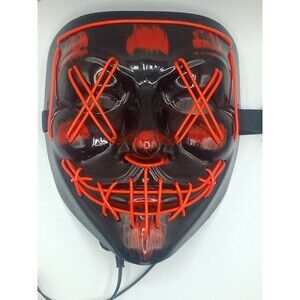 LED Purge Mask 3modes For Lights Black W/Red Accents Brand New Halloween